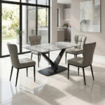 4 Sillas Elsa + Mesa Amsterdam Mármol Cerámico 140 x 80cm